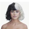 AICKER Half Black Half White Short Curly Wavy Wig With Bangs for Women Anime Cosplay Halloween Christmas Party Wigs (Short with Bang(Black&White)) view 1