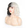 AICKER Half Black Half White Short Curly Wavy Wig With Bangs for Women Anime Cosplay Halloween Christmas Party Wigs (Short with Bang(Black&White)) view 3