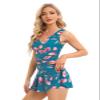 One Piece Swimdress for Women Swimwear Bathing Suits Dress Tummy Control Swimsuits with Skirt Vintage L Floral Blue view 4