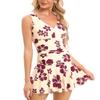 RWFVSJ Womens One Piece Swimdress Swimsuits with Skirt Bathing Suits Tummy Control Modest Swim Dress Retro XL Beige view 1
