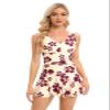 RWFVSJ Womens One Piece Swimdress Swimsuits with Skirt Bathing Suits Tummy Control Modest Swim Dress Retro XL Beige view 3