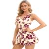 RWFVSJ Womens One Piece Swimdress Swimsuits with Skirt Bathing Suits Tummy Control Modest Swim Dress Retro XL Beige view 4