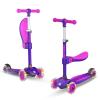 Gotrax KS3 Kids Kick Scooter, LED Lighted Wheels, Adjustable Height Handlebars and Removable Seat, Lean-to-Steer & Widen Anti-Slip Deck, 3 Wheel Scooter for kids Ages 2-8 and up to 100 Lbs (Purple) view 1
