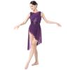 ODASDO Lyrical Dance Costumes for Women Ballet Leotards Asymmetrical Tulle Skirt One-piece Bodysuit Criss Cross V-neck Shiny Sequin U Back Sleeveless Modern Contemporary Dancewear Purple Sequin M view 1