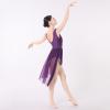 ODASDO Lyrical Dance Costumes for Women Ballet Leotards Asymmetrical Tulle Skirt One-piece Bodysuit Criss Cross V-neck Shiny Sequin U Back Sleeveless Modern Contemporary Dancewear Purple Sequin M view 3