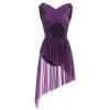 ODASDO Lyrical Dance Costumes for Women Ballet Leotards Asymmetrical Tulle Skirt One-piece Bodysuit Criss Cross V-neck Shiny Sequin U Back Sleeveless Modern Contemporary Dancewear Purple Sequin M view 4