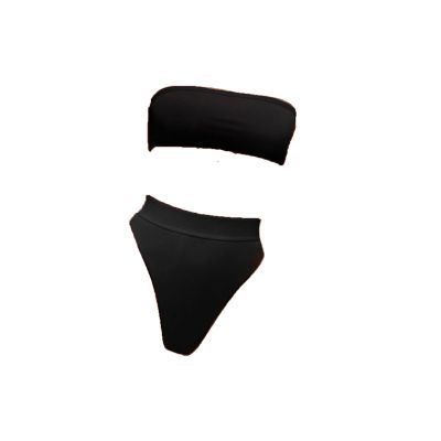 Women's Solid Color Bandeau Swimsuit Sexy Strapless High Waist Padded Bikini Set Summer Beach Bathing Suits (US Size XS Asia S,Black)