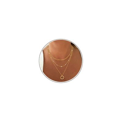 Aisansty Layered Circle Choker Necklace Handmade Gold Plated Twist Circle Pendant Dainty Rhombus Link Chain Adjustable Gold Necklaces Set for Women