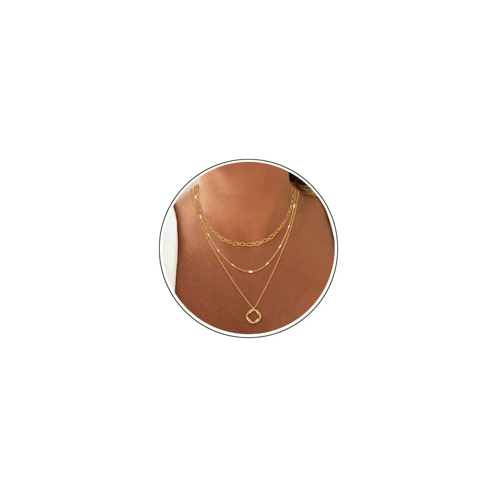 Aisansty Layered Circle Choker Necklace Handmade Gold Plated Twist Circle Pendant Dainty Rhombus Link Chain Adjustable Gold Necklaces Set for Women