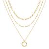 Aisansty Layered Circle Choker Necklace Handmade Gold Plated Twist Circle Pendant Dainty Rhombus Link Chain Adjustable Gold Necklaces Set for Women view 2