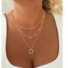 Aisansty Layered Circle Choker Necklace Handmade Gold Plated Twist Circle Pendant Dainty Rhombus Link Chain Adjustable Gold Necklaces Set for Women view 3