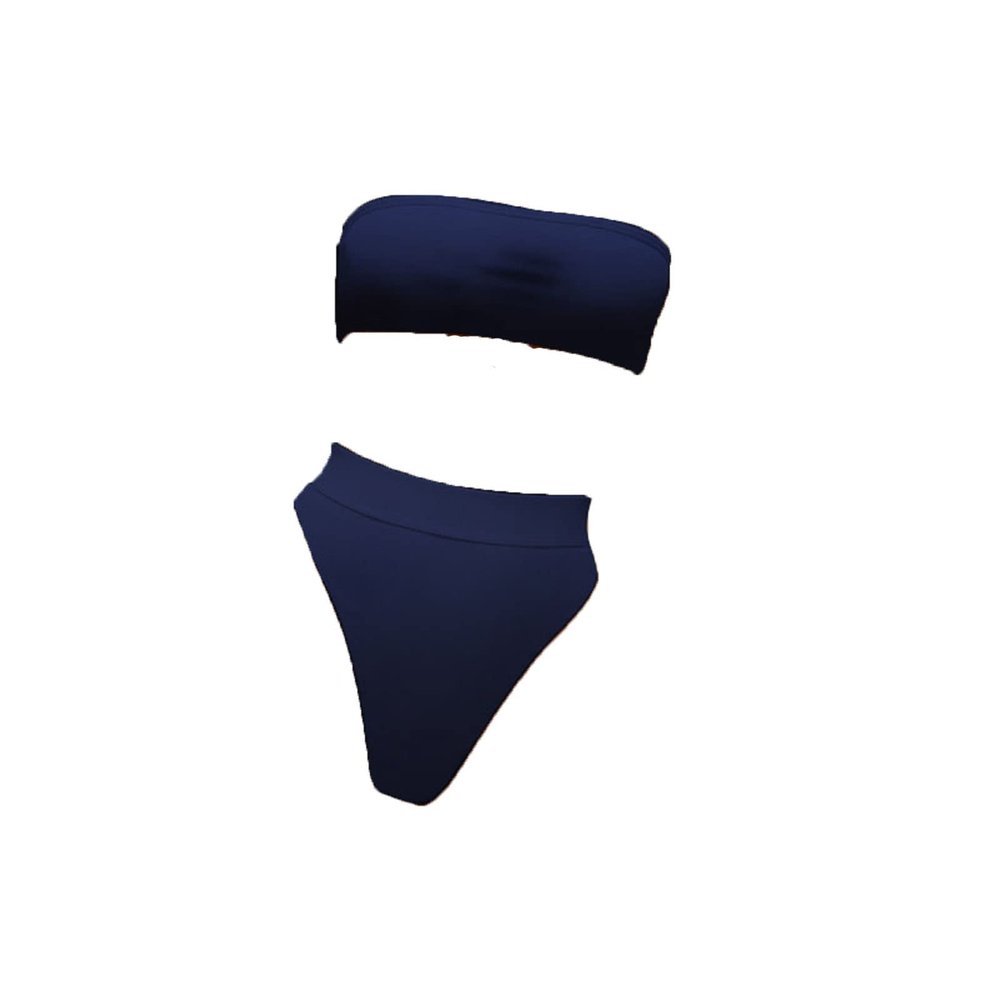 JEsilunmaMY Women's Solid Color Bandeau Swimsuit Sexy Strapless High Waist Padded Bikini Set Summer Beach Bathing Suits (US Size L Asia XL,Blue)