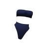 JEsilunmaMY Women's Solid Color Bandeau Swimsuit Sexy Strapless High Waist Padded Bikini Set Summer Beach Bathing Suits (US Size L Asia XL,Blue) view 1