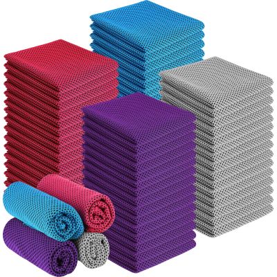 BBTO 100 Count Cooling Towel - Microfiber Cold Sports Sweat Rags Neck & Face Breathable Ice Chilly Towel for Gym Yoga Golf Workout Beach Accessories(Purple Pink Gray Blue,32 x 12 Inch)