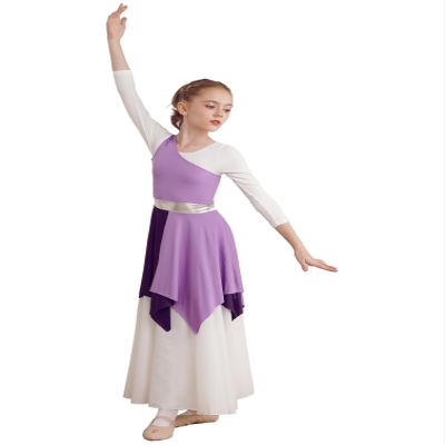 Linjinx Kids Girls Sleeveless Praise Lyrical Dance Dress Metallic Color Block Liturgical Worship Costume Tunic Dancewear Lavender 10 Years