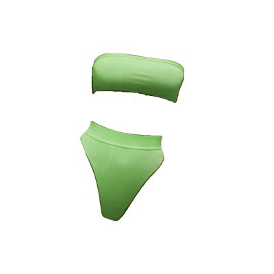 JEsilunmaMY Women's Solid Color Bandeau Swimsuit Sexy Strapless High Waist Padded Bikini Set Summer Beach Bathing Suits (US Size L Asia XL,Green)