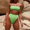 JEsilunmaMY Women's Solid Color Bandeau Swimsuit Sexy Strapless High Waist Padded Bikini Set Summer Beach Bathing Suits (US Size L Asia XL,Green) view 2