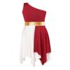 Linjinx Kids Girls Sleeveless Praise Lyrical Dance Dress Metallic Color Block Liturgical Worship Costume Tunic Dancewear Burgundy 8 Years view 3
