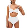JEsilunmaMY Women's Knot High Waist Bikini Sets Sleeveless Ruched Padded 2 Piece Bathing Suit Solid Color Bow Swimsuits (US Size XS Asia S,White) view 1