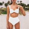 JEsilunmaMY Women's Knot High Waist Bikini Sets Sleeveless Ruched Padded 2 Piece Bathing Suit Solid Color Bow Swimsuits (US Size XS Asia S,White) view 2