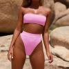JEsilunmaMY Women's Solid Color Bandeau Swimsuit Sexy Strapless High Waist Padded Bikini Set Summer Beach Bathing Suits (US Size S Asia M,Pink) view 2
