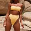 JEsilunmaMY Women's Solid Color Bandeau Swimsuit Sexy Strapless High Waist Padded Bikini Set Summer Beach Bathing Suits (US Size M Asia L,Yellow) view 2