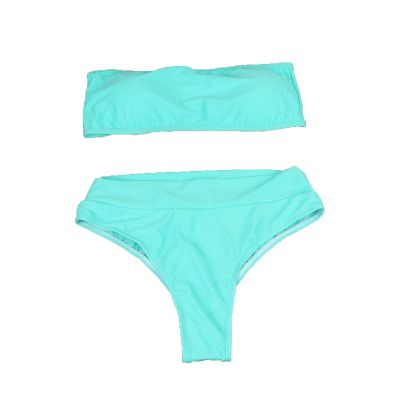 JEsilunmaMY Women's Solid Color Bandeau Swimsuit Sexy Strapless High Waist Padded Bikini Set Summer Beach Bathing Suits (US Size S Asia M,Light Blue)