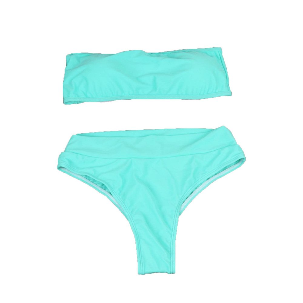 JEsilunmaMY Women's Solid Color Bandeau Swimsuit Sexy Strapless High Waist Padded Bikini Set Summer Beach Bathing Suits (US Size S Asia M,Light Blue)