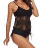 Lace Tankini Swimsuit for Women Drawstring Side Crochet 2 Piece Bathing Suit See Through Blouson Tankini Sets (US Size L Asia XL,Black) view 2