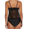Lace Tankini Swimsuit for Women Drawstring Side Crochet 2 Piece Bathing Suit See Through Blouson Tankini Sets (US Size L Asia XL,Black) view 3