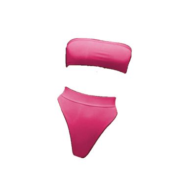 JEsilunmaMY Women's Solid Color Bandeau Swimsuit Sexy Strapless High Waist Padded Bikini Set Summer Beach Bathing Suits (US Size S Asia M,Red2)