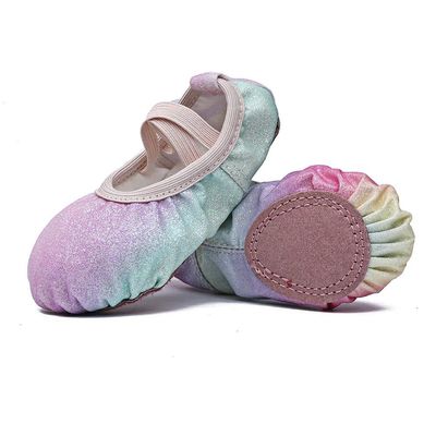 MSMAX Girls Ballet Dance Shoes Glitter Flats Party Princess Rainbow Shoes 3 M US Little Kid
