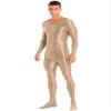 FEESHOW Mens Zentai Lingerie Glossy Bodysuit Long Sleeves Bodystocking Full Length Leotard Jumpsuit Coffee Medium view 3
