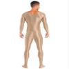 FEESHOW Mens Zentai Lingerie Glossy Bodysuit Long Sleeves Bodystocking Full Length Leotard Jumpsuit Coffee Medium view 4