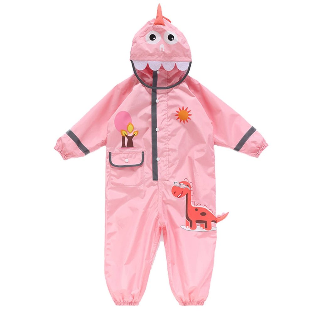 Baby Dinosaur Raincoat Overall Rain Suit Cute Jumpsuit Conjoined Rain Jacket Camo Waterproof PU (Pink, 7-10 Years)