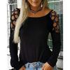 XUETON Womens Long Sleeve Sexy Cold Shoulder Tops Hollow Out Shining Rhinestone Casual T Shirts Blouses Tunic Tops(Black,3X-Large) view 2