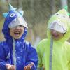 Baby Dinosaur Raincoat Overall Rain Suit Cute Jumpsuit Conjoined Rain Jacket Camo Waterproof PU Coated (Blue, 5-7 Years) view 2