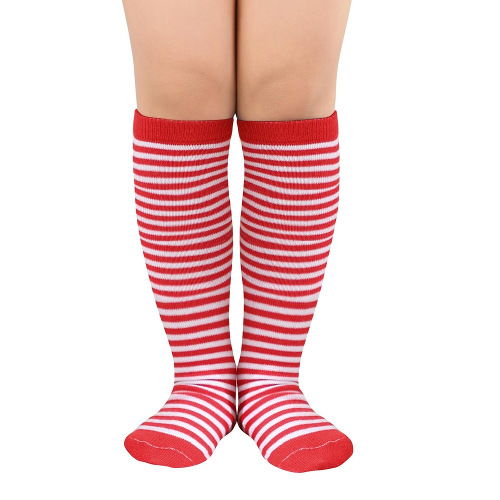American Trends Kids Knee High Socks Athletic Soccer Socks Baseball Socks Toddler Girls 1 Pack Red White Stripes 3-6 Years