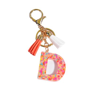 COLORFUL BLING Alphabet Keychain Pink Donut Candy Tassel Initial Letter Key Chain Charm Pendant Purse Handbags Women -D