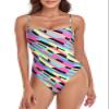 Colloyes Women's Colorful Striped One Piece Bathing Suit with Adjustable Straps Bandeau One Piece Swimsuit Size X-Large view 1