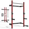 Mikolo 2" x 2" Folding Wall Mounted Squat Rack, 1000 Pounds Capacity Power Rack with Safety Catches, Pull Up Bar, J Hooks and Landmine Attachment, Space-Saving Home Gym(Red view 1