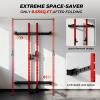 Mikolo 2" x 2" Folding Wall Mounted Squat Rack, 1000 Pounds Capacity Power Rack with Safety Catches, Pull Up Bar, J Hooks and Landmine Attachment, Space-Saving Home Gym(Red view 4