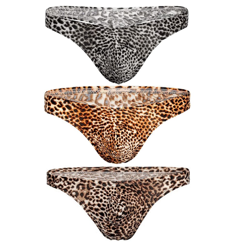 Admireme Men's Leopard Thong Underwear G-String Lingerie Bikini Men Sexy Briefs Men T-back Thong Men's Underwear Briefs (as1, alpha, xx_l, regular, regular, 3pcs(Black+Yellow+Brown))