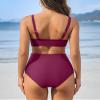 Charmo High Waisted Maternity Bathing Suits Pregnancy Swimsuit Bikini Set V Neck Swimwear M Dark Red view 2