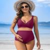 Charmo High Waisted Maternity Bathing Suits Pregnancy Swimsuit Bikini Set V Neck Swimwear M Dark Red view 3