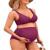 Charmo Push Up Maternity Swimsuit Bikini Ruched Pregnancy Bathing Suits High Waist Swimwear S Dark Red view 1
