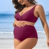 Charmo Push Up Maternity Swimsuit Bikini Ruched Pregnancy Bathing Suits High Waist Swimwear S Dark Red view 4