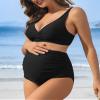 Charmo Maternity Swimsuits Two Piece High Waist Maternity Bikini Set V Neck Pregnancy Bathing Suit S Black view 4