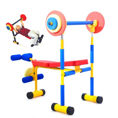 PHASFBJ Fitness Exercise Equipment for Kids Weight Bench, Weight Bench with Weights and Barbell, Helps Strengthen Physical Fitness and Exercise,Suitable for 4-8 Years Old Children