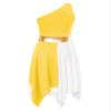 JEATHA Kids Girls Sleeveless Asymmetrical Color Block Tank Dress Lyrical Modern Contemporary Dance Costume Yellow F 6 Years view 4